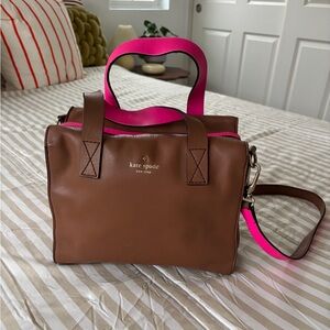Kate Spade Brown Leather Crossbody Bag with Pink Highlights